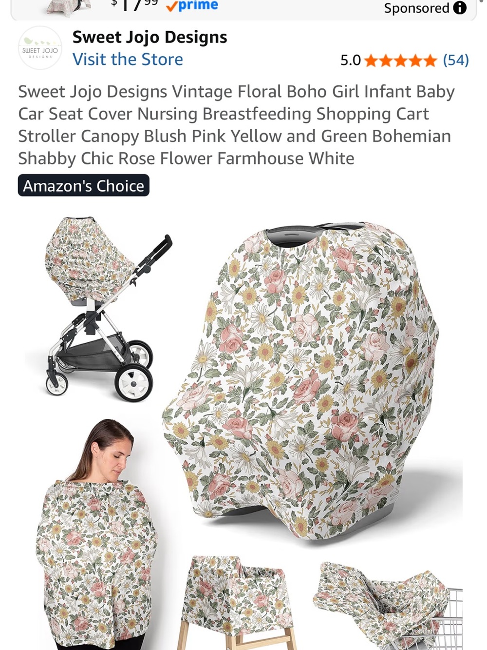 Sweet Jojo’s Floral Baby Car Seat & Stroller Cover - Pink/Green